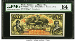 Chile Banco de D. Matte y Ca. 20 Pesos ND (ca. 1888) Pick S279r Remainder PMG Choice Uncirculated 64. 

HID09801242017