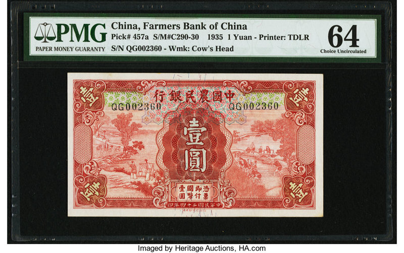 China Farmers Bank of China 1 Yuan 1935 Pick 457a S/M#C290-30 PMG Choice Uncircu...