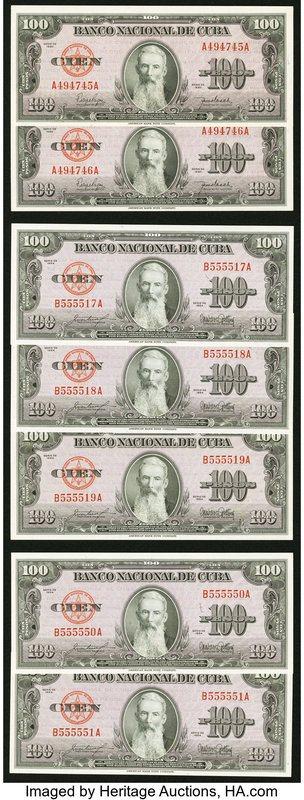 Cuba Banco Nacional de Cuba 100 Pesos 1950-58 Pick 82 15 Examples Crisp Uncircul...