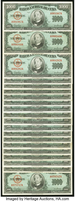 Cuba Banco Nacional de Cuba 1000 Pesos 1950 Pick 84 20 Examples Very Fine-About ...