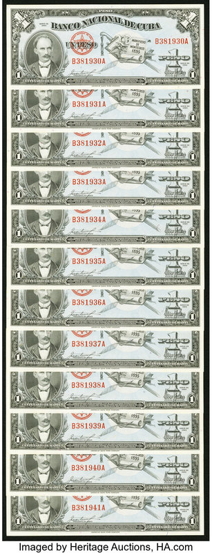 Cuba Banco Nacional de Cuba 1 Peso 1953 Pick 86a 12 Consecutive Examples Choice ...