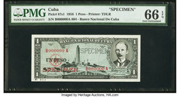 Cuba Banco Nacional de Cuba 1 Peso 1956 Pick 87s1 Specimen PMG Gem Uncirculated 66 EPQ. 

HID09801242017