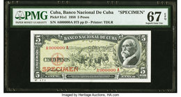 Cuba Banco Nacional de Cuba 5 Pesos 1958 Pick 91s1 Specimen PMG Superb Gem Unc 67 EPQ. 

HID09801242017