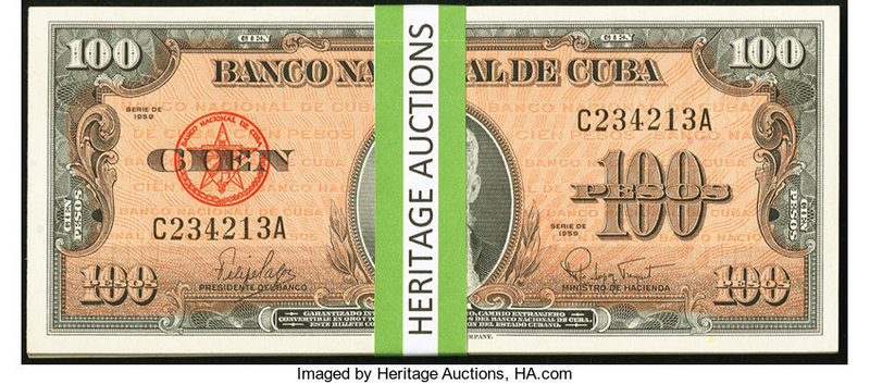 Cuba Banco Nacional de Cuba 100 Pesos 1959 Pick 93 37 Examples Crisp Uncirculate...