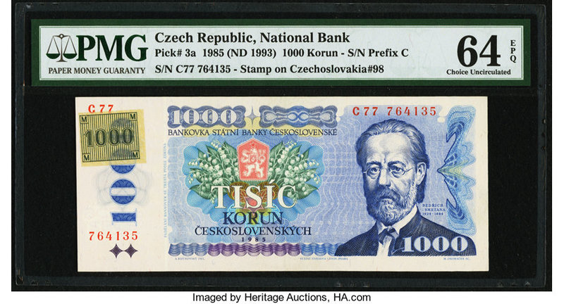Czech Republic National Bank 1000 Korun 1985 (ND 1993) Pick 3a PMG Choice Uncirc...