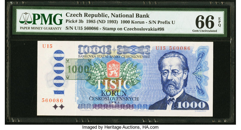 Czech Republic National Bank 1000 Korun 1985 (ND 1993) Pick 3b PMG Gem Uncircula...