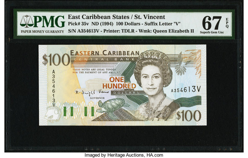 East Caribbean States Central Bank, St. Vincent 100 Dollars ND (1994) Pick 35v P...