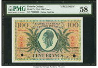 French Guiana Caisse Centrale de la France d'Outre-Mer 100 Francs 1944 Pick 17s Specimen PMG Choice About Unc 58. Two POCs.

HID09801242017