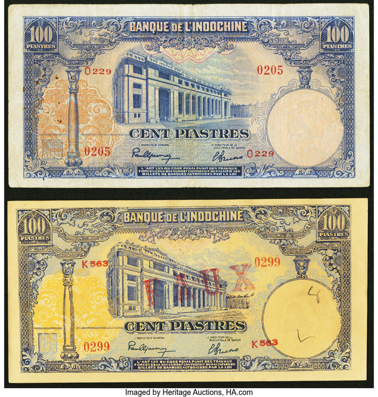 French Indochina Banque de l'Indo-Chine 100 Piastres ND (1946) Pick 79a; 79x Ver...