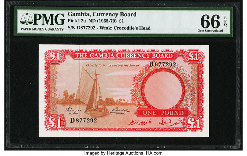 Gambia Gambia Currency Board 1 Pound ND (1965-70) Pick 2a PMG Gem Uncirculated 6...