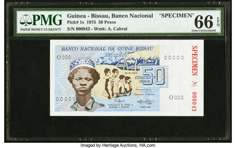 Guinea-Bissau Banco Nacional da Guine-Bissau 50 Pesos 24.9.1975 Pick 1s Specimen...