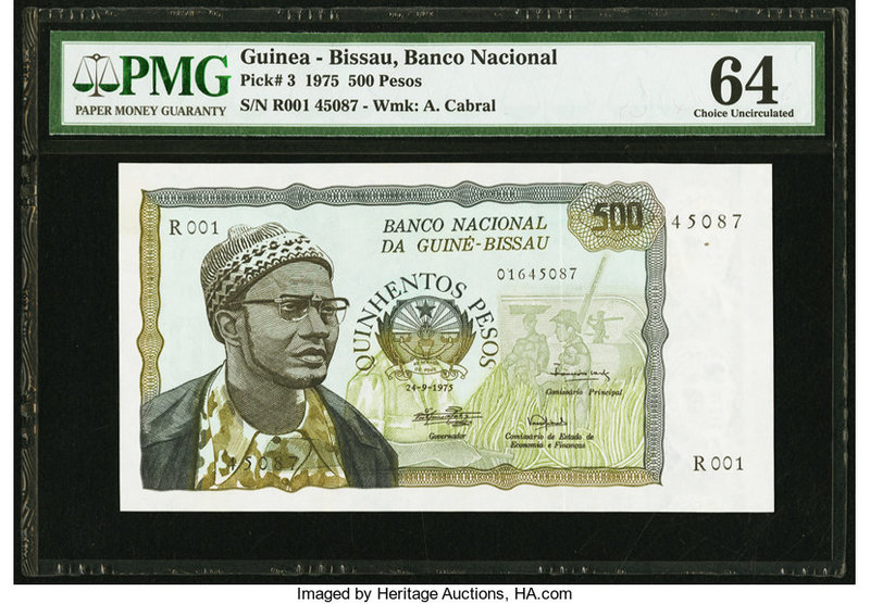 Guinea-Bissau Banco Nacional da Guine-Bissau 500 Pesos 24.9.1975 Pick 3 PMG Choi...