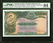 Hong Kong Hongkong & Shanghai Banking Corp. 10 Dollars 14.1.1958 Pick 179Ab KNB63 PMG Choice Uncirculated 64. 

HID09801242017