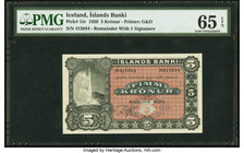 Iceland Islands Banki 5 Kronur 1920 Pick 15r Remainder PMG Gem Uncirculated 65 EPQ. 

HID09801242017