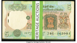 India Reserve Bank of India 5 Rupees ND (1979) Pick 80g Jhun6.3.9.4C Pack of 100 Crisp Uncirculated. Staple is still present, minor staining is seen o...