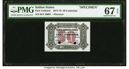 Italy Italian States 50 Centesimi 1.11.1872 Pick UNL Specimen PMG Superb Gem Unc 67 EPQ. Two POCs.

HID09801242017