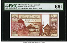Mauritania Banque Centrale de Mauritanie 200 Ouguiya 20.6.1973 Pick 2a PMG Gem Uncirculated 66 EPQ. 

HID09801242017