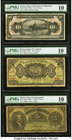 Mexico Lot Of Five PMG Graded Examples. Banco del Estado de Chihuahua 10 Pesos 1913 Pick S133a M96a PMG Very Good 10, foreign substance, splits; Banco...