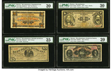 Mexico Revolutionary Lot Of Four PMG Graded Examples. 50 Centavos 1915 Pick S868 M2267a-b PMG Very Fine 20; 5 Pesos 8.1.1914 Pick S939 M3324a-b PMG Ve...