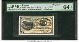 Paraguay Banco del Paraguay 10 Centavos 1882 Pick S122p Uniface Proof PMG Choice Uncirculated 64 EPQ. 

HID09801242017
