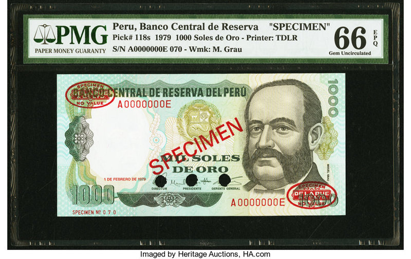 Peru Banco Central de Reserva 1000 Soles de Oro 1.2.1979 Pick 118s Specimen PMG ...
