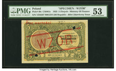 Poland Ministry of Finance 5 Zlotych 1.5.1925 Pick 48s Specimen PMG About Uncirculated 53. Two POCs; tear.

HID09801242017