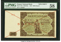 Poland Narodowy Bank Polski 1000 Zlotych 1947 Pick 133s Specimen PMG Choice About Unc 58. 

HID09801242017