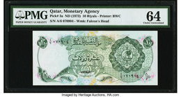 Qatar Qatar Monetary Agency 10 Riyals ND (1973) Pick 3a PMG Choice Uncirculated 64. 

HID09801242017