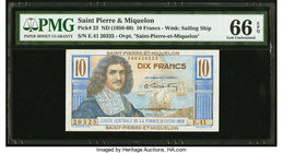 Saint Pierre and Miquelon Caisse Centrale de la France d'Outre Mer 10 Francs ND (1950-60) Pick 23 PMG Gem Uncirculated 66 EPQ. 

HID09801242017