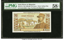 Saint Pierre and Miquelon Caisse Centrale de la France d'Outre Mer 20 Francs ND (1950-60) Pick 24 PMG Choice About Unc 58 EPQ. 

HID09801242017