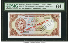 Somalia Banca Nazionale Somala 20 Scellini = 20 Shillings 1966 Pick 7s Specimen PMG Choice Uncirculated 64. 

HID09801242017