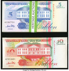 Suriname Centrale Bank van Surname 5; 10 Gulden 1.6.1995 Pick 136b; 137b Two Packs of 100 Notes Crisp Uncirculated. 

HID09801242017