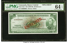 Venezuela Banco Central De Venezuela 20 Bolivares ND (1960-66) Pick 43s1 Specimen PMG Choice Uncirculated 64 EPQ. 

HID09801242017