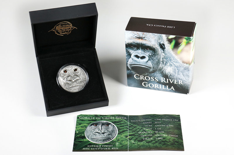 Cameroon. 1000 francos CFA. 2012. Ag. 31,11 g. "Cross River Gorilla". High relie...