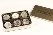 Canada. Elizabeth II. "Royal Canadian Mint - Wildlife Set". Caja metálica con 6 piezas de 5 dollars de plata de 1 onza con animales salvajes típicos d...