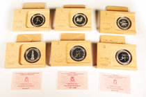 Spain. Lote de 6 piezas de 2000 pesetas de la FNMT de los Juegos Olímpicos Barcelona 1992, 1990 (4) y 1991 (2). Con cajas y certificados. PR. Est...15...