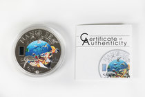 Cook Islands. Elizabeth II. 10 dollars. 2014. (Km-1675). Ag. 50,00 g. "Nano Sea: Dive into the Blue Planet". Partially Coloured with Nano Chip insert....