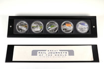 Cook Islands. Elizabeth II. 2004. Perth. P. "Great Rail Journeys of the World". Five coin silver set. Coloured. Caja con 5 piezas de 1 dollar de plata...