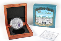 Niue. Elizabeth II. 2 dollars. 2015. Ag. 62,22 g. "Winter Palace Series: Belvedere Vienna". Amethyst insert. Antique finish. Tirada de 666 piezas. Con...