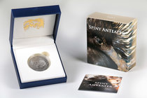 New Guinea. 5 kina. 2012. Ag. 31,11 g. "Spiny Anteater". Crystals inlaid. Antique Finish. Tirada de 1000 piezas. Con caja y certificado. PR. Est...60,...