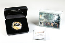 New Zealand. Elizabeth II. 1 dollar. 2013. Ag. 31,11 g. "The Hobbit - The Desolation Of Smaug". Smaug and the Lonely Mountain. Selective Gold Plating....