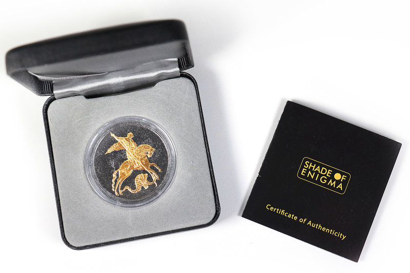 Russia. 3 rublos. 2002. Ag. 31,11 g. "St. George and the Dragon". 24Kt Gold Plat...