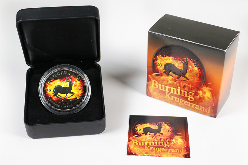 South Africa. Krugerrand. 2017. Ag. 31,11 g. "Burning Krugerrand". Ruthenium. Co...