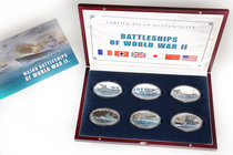 Tokelau. Elizabeth II. 2013. "Major Battlehips of World War II". Estuche con 6 piezas de 1 dollar de plata de 2 onzas. Coloured. Tirada de 3000 unidad...