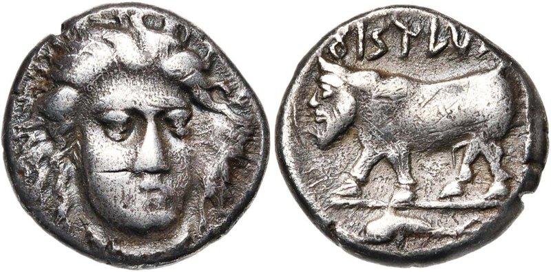 CAMPANIE, PHISTELIA, AR didrachme, 405-400 av. J.-C. D/ T. fém. de f., légèremen...