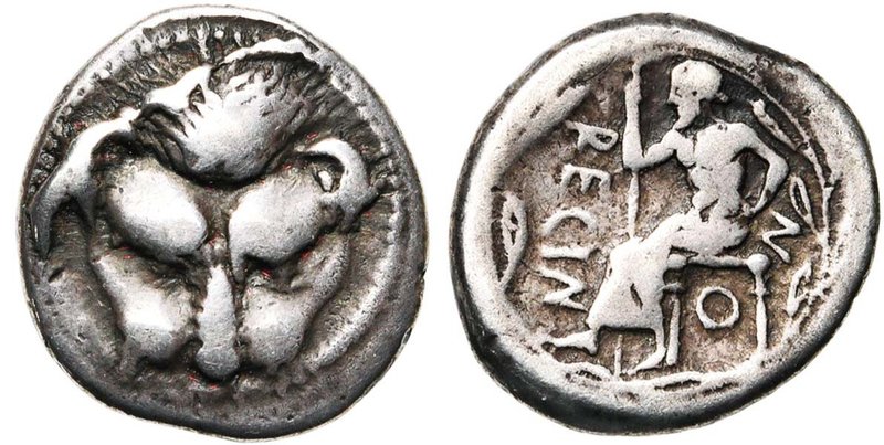 BRUTTIUM, RHEGION, AR drachme, 450-445 av. J.-C. D/ T. de lion de f. R/ Iocaste ...