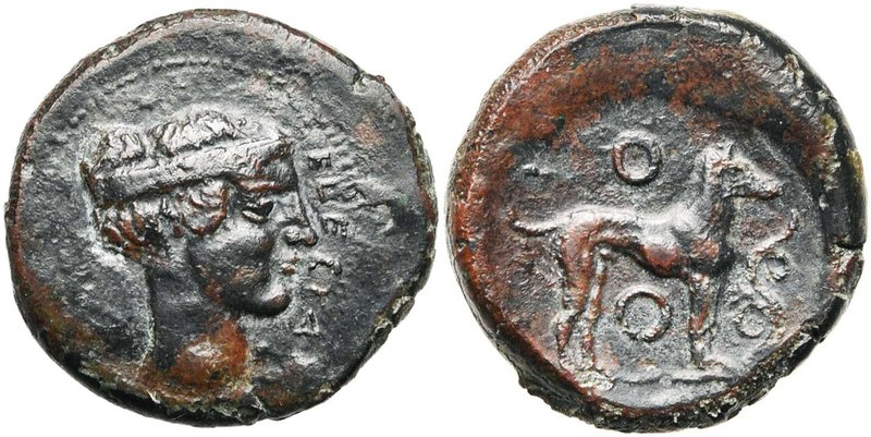 SICILE, SEGESTE, AE hexas, 410-400 av. J.-C. D/ T. d'Aigisté à d., les cheveux r...