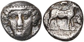 THRACE, AINOS, AR tétrobole, vers 372-369 av. J.-C. D/ T. d'Hermès de f., coiffé du pétase. R/ AINION Chèvre à d. Devant, casque. May 414 (mêmes coins...