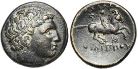 ROYAUME DE MACEDOINE, Philippe III Arrhidée (323-316), AE bronze, 323-319 av. J.-C., Milet. D/ T. d'Héraclès à d., coiffé de la dépouille de lion. R/ ...