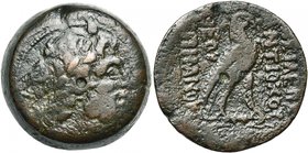 ROYAUME SELEUCIDE, Antiochos IV Epiphane (175-163), AE grand bronze, vers 169, Antioche. D/ T. l. de Sérapis à d., la coiffe d'Osiris au sommet de la ...